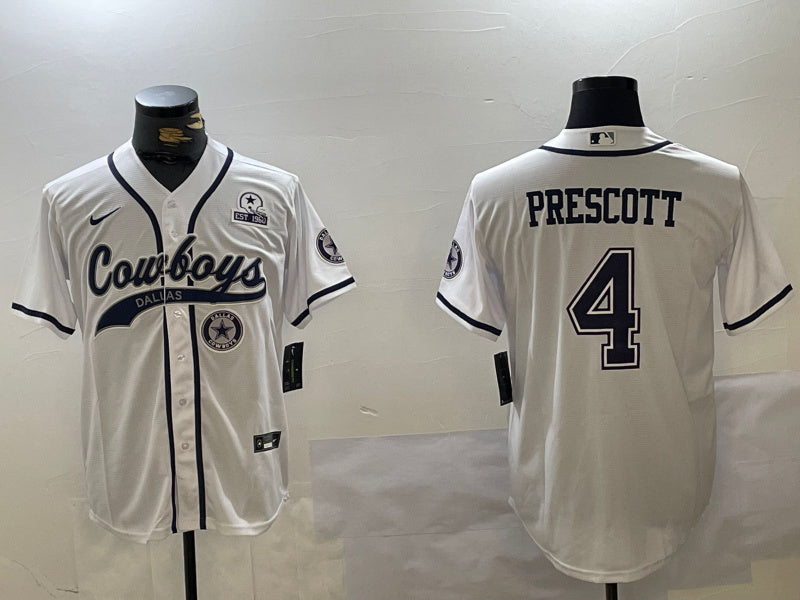 Custom Men’s Dallas Cowboys #4 White Team With Patch Cool Base Stitched Baseball Jersey