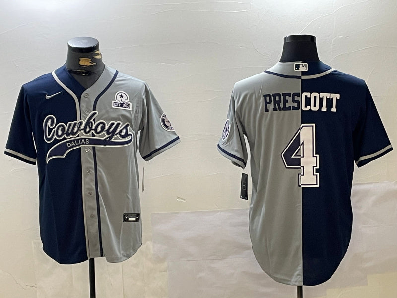 Custom Men’s Dallas Cowboys #4 grey Team With Patch Cool Base Stitched Baseball Jerseys