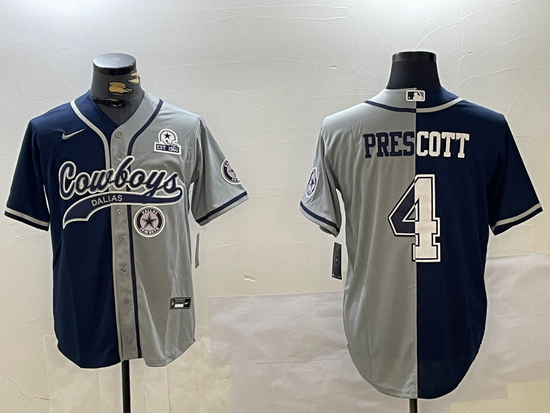 Custom Men’s Dallas Cowboys #4 grey Team With Patch Cool Base Stitched Baseball Jersey