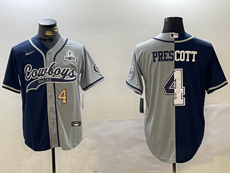 Custom Men’s Dallas Cowboys #4 grey Team With Patch Cool Base Stitched Baseball Jerseys