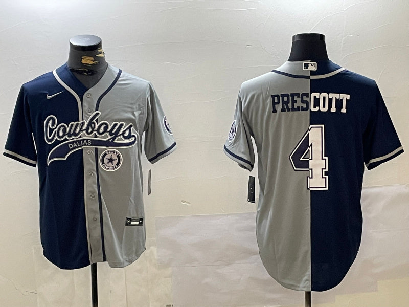 Custom Men’s Dallas Cowboys #4 grey Team With Patch Cool Base Stitched Baseball Jerseys