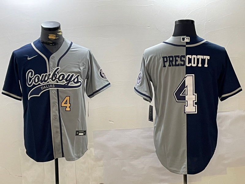 Custom Men’s Dallas Cowboys #4 grey Team With Patch Cool Base Stitched Baseball Jerseys