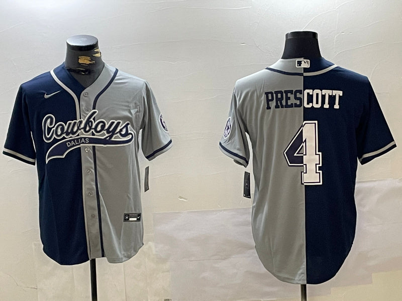 Custom Men’s Dallas Cowboys #4 grey Team With Patch Cool Base Stitched Baseball Jerseys