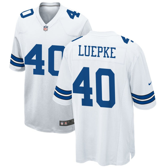 Custom Men’s Dallas Cowboys #40 Hunter Luepke White Stitched Football Game Jersey