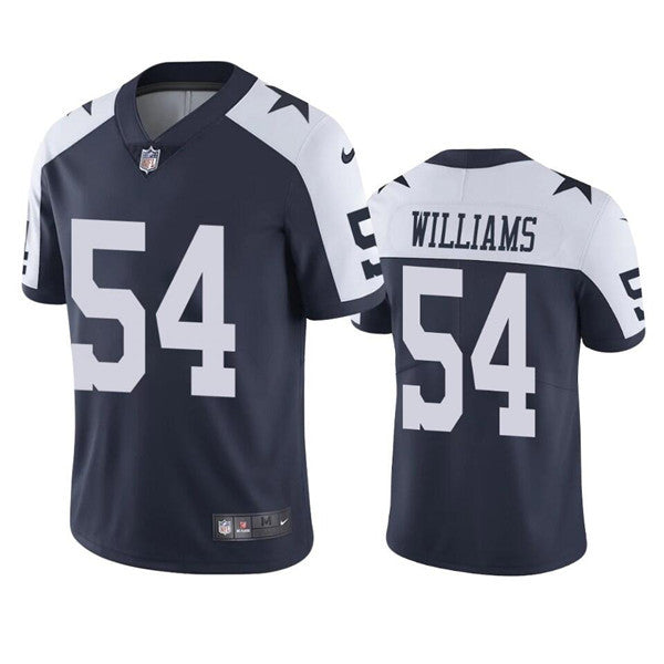 Custom Men’s Dallas Cowboys #54 Sam Williams White Navy Thanksgiving Vapor Limited Stitched Jersey