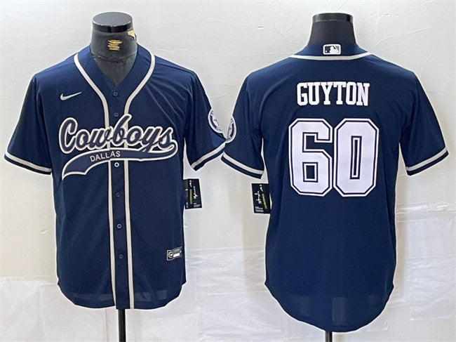 Custom Men’s Dallas Cowboys #60 Tyler Guyton Navy Cool Base Stitched Baseball Jersey