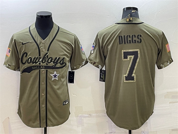 Custom Men’s Dallas Cowboys #7 Trevon Diggs 2022 Olive Salute To Service Cool Base Stitched Baseball Jersey