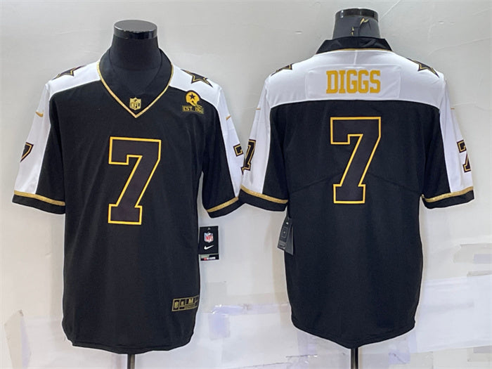 Custom Men’s Dallas Cowboys #7 Trevon Diggs Black Gold Thanksgiving With Patch Stitched Jersey