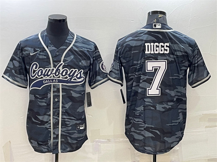 Custom Men’s Dallas Cowboys #7 Trevon Diggs Grey Camo With Patch Cool Base Stitched Baseball Jersey