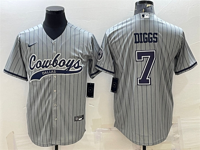 Custom Men’s Dallas Cowboys #7 Trevon Diggs Grey With Patch Cool Base Stitched Baseball Jersey