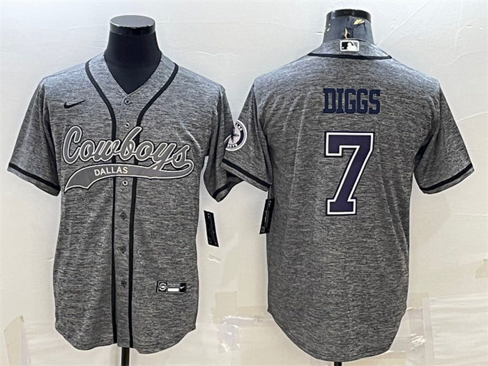 Custom Men’s Dallas Cowboys #7 Trevon Diggs Grey With Patch Cool Base Stitched Baseball JerseyS