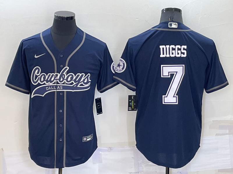 Custom Men’s Dallas Cowboys #7 Trevon Diggs Navy Cool Base Stitched Baseball Jersey