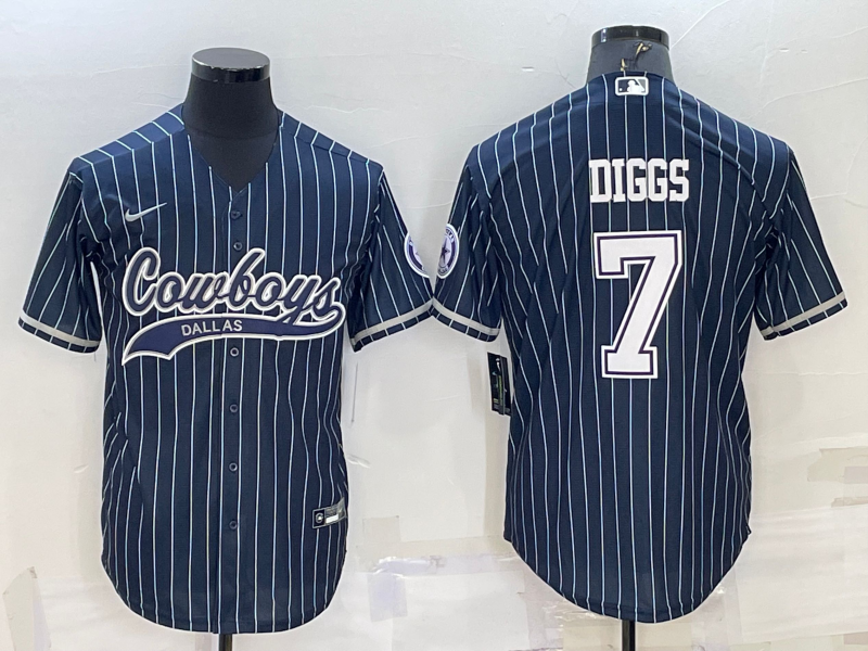 Custom Men’s Dallas Cowboys #7 Trevon Diggs Navy With Patch Cool Base Stitched Baseball Jersey