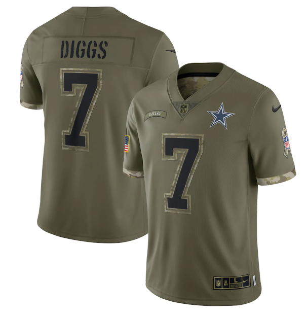 Custom Men’s Dallas Cowboys #7 Trevon Diggs Olive 2022 Salute To Service Limited Stitched Jersey