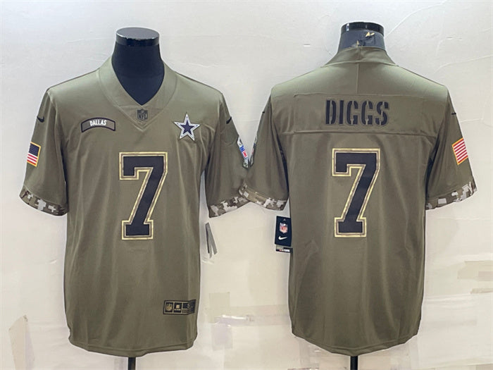 Custom Men’s Dallas Cowboys #7 Trevon Diggs Olive 2022 Salute To Service Limited Stitched Jersey