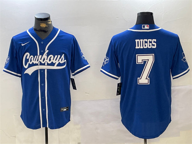 Custom Men’s Dallas Cowboys #7 Trevon Diggs Royal With Patch Cool Base Stitched Baseball Jersey