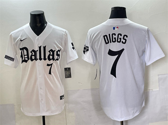 Custom Men’s Dallas Cowboys #7 Trevon Diggs White ‘Gothic Lone Star Edition’ Limited Stitched Baseball Jersey