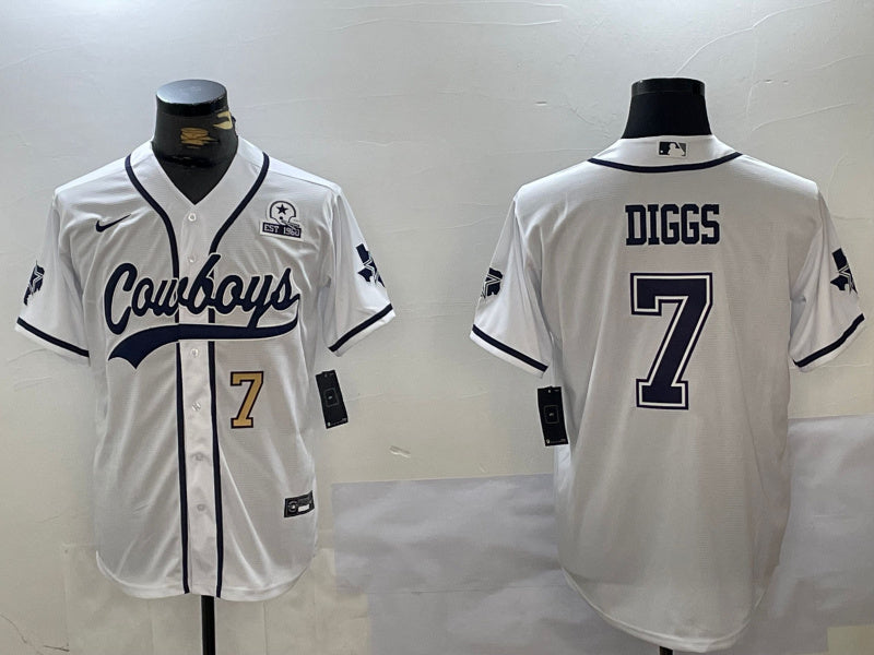 Custom Men’s Dallas Cowboys #7 Trevon Diggs White With Patch Cool Base Stitched Baseball Jerseys