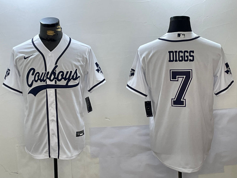 Custom Men’s Dallas Cowboys #7 Trevon Diggs White With Patch Cool Base Stitched Baseball Jerseys