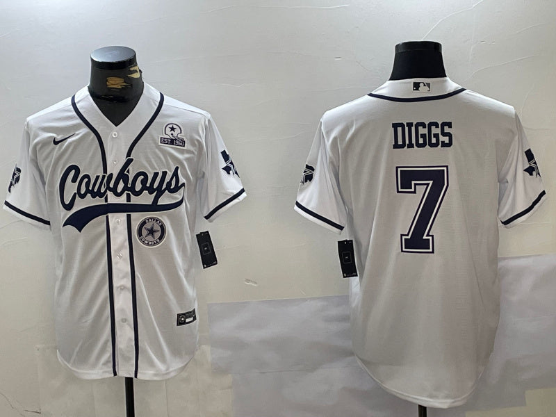 Custom Men’s Dallas Cowboys #7 Trevon Diggs White With Patch Cool Base Stitched Baseball Jerseys