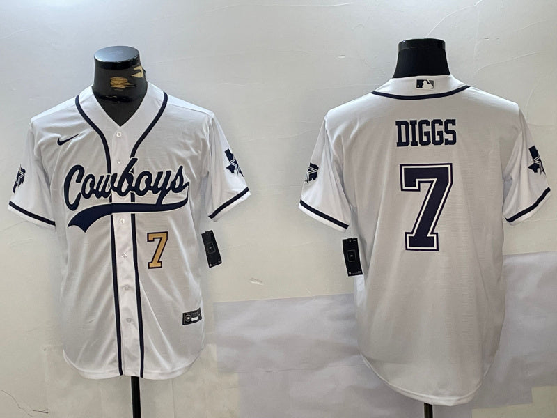 Custom Men’s Dallas Cowboys #7 Trevon Diggs White With Patch Cool Base Stitched Baseball Jerseys