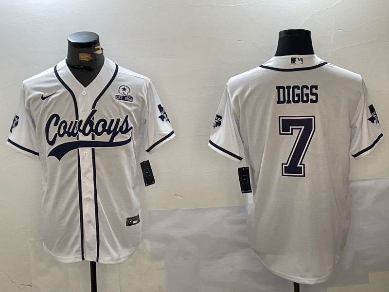 Custom Men’s Dallas Cowboys #7 Trevon Diggs White With Patch Cool Base Stitched Baseball Jersey