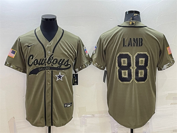 Custom Men’s Dallas Cowboys #88 CeeDee Lamb 2022 Olive Salute To Service Cool Base Stitched Baseball Jersey