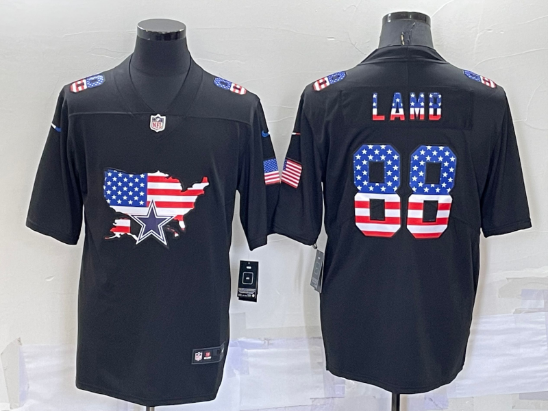 Custom Men’s Dallas Cowboys #88 CeeDee Lamb Black USA Flag Limited Stitched Jersey