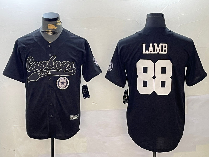 Custom Men’s Dallas Cowboys #88 CeeDee Lamb Black With Patch Cool Base Stitched Baseball Jerseys