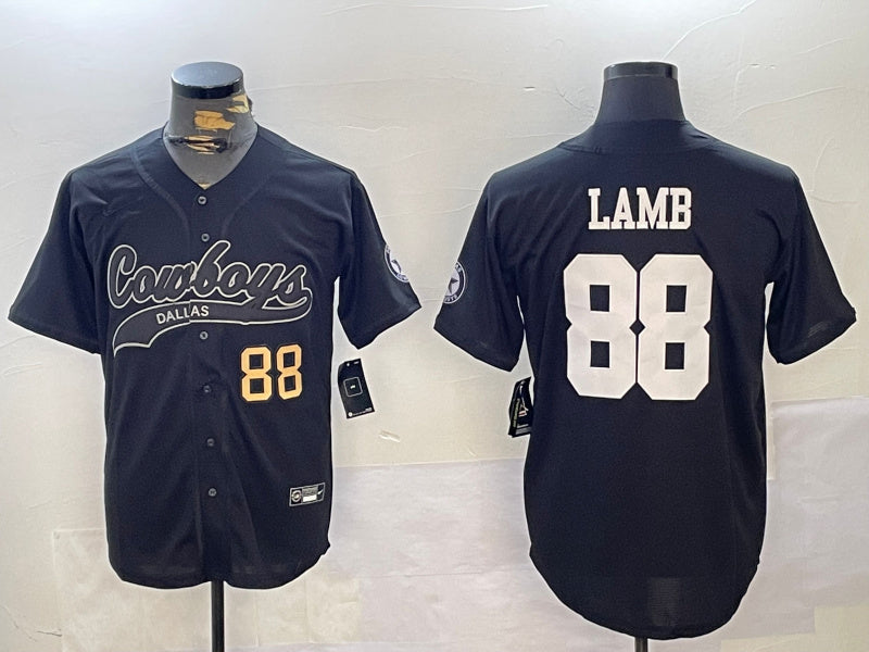 Custom Men’s Dallas Cowboys #88 CeeDee Lamb Black With Patch Cool Base Stitched Baseball Jerseys