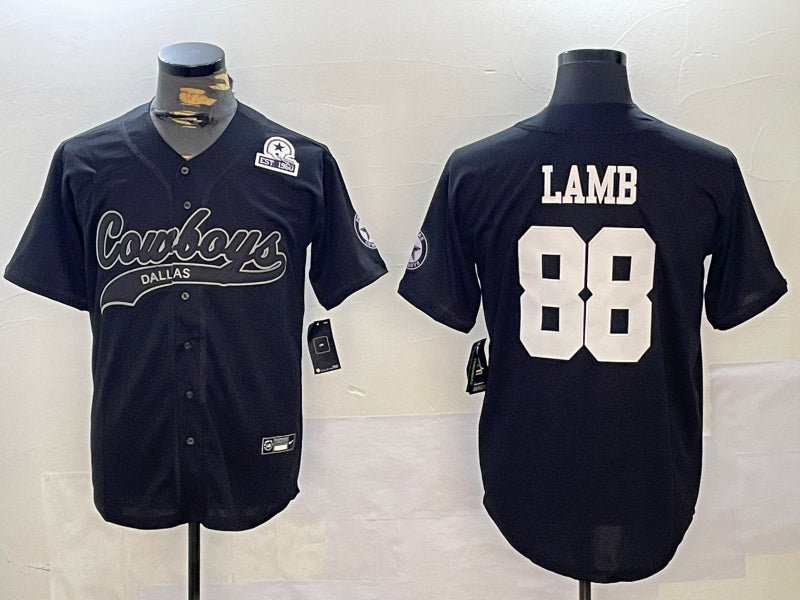 Custom Men’s Dallas Cowboys #88 CeeDee Lamb Black With Patch Cool Base Stitched Baseball Jerseys