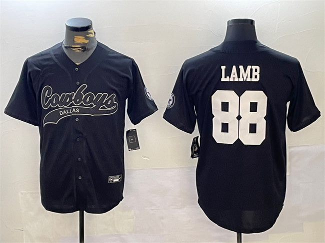 Custom Men’s Dallas Cowboys #88 CeeDee Lamb Black With Patch Cool Base Stitched Baseball Jersey