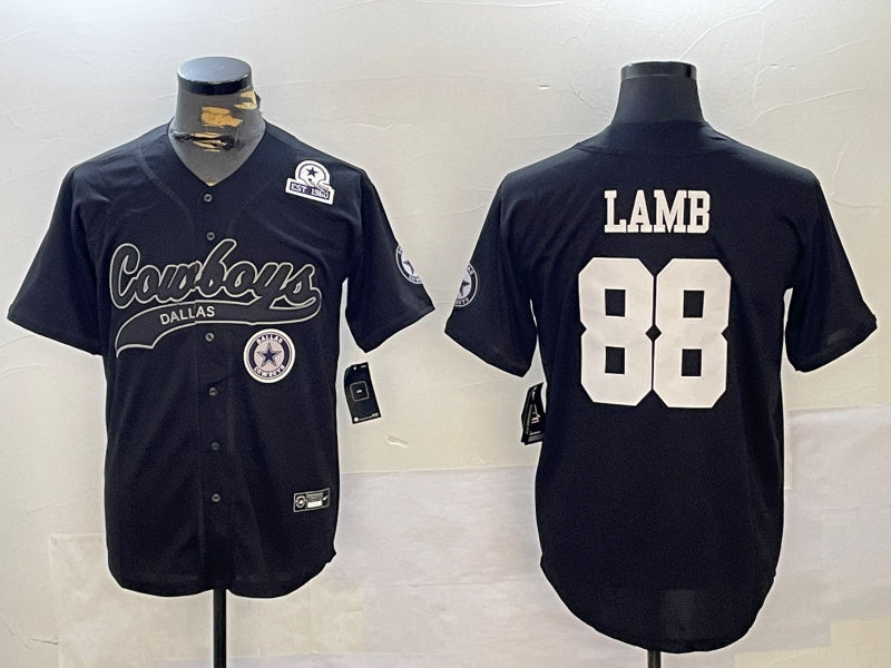 Custom Men’s Dallas Cowboys #88 CeeDee Lamb Black With Patch Cool Base Stitched Baseball Jerseys