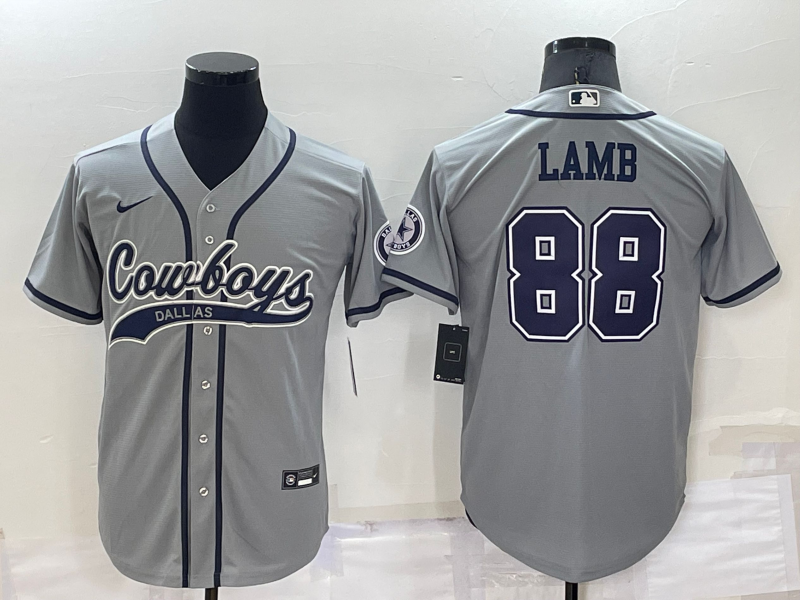 Custom Men’s Dallas Cowboys #88 CeeDee Lamb Grey Cool Base Stitched Baseball Jersey