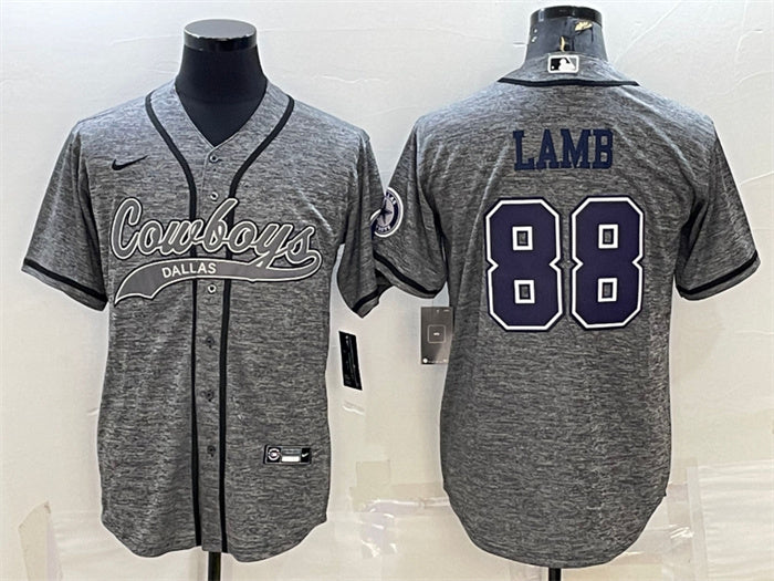 Custom Men’s Dallas Cowboys #88 CeeDee Lamb Grey With Patch Cool Base Stitched Baseball JerseyS