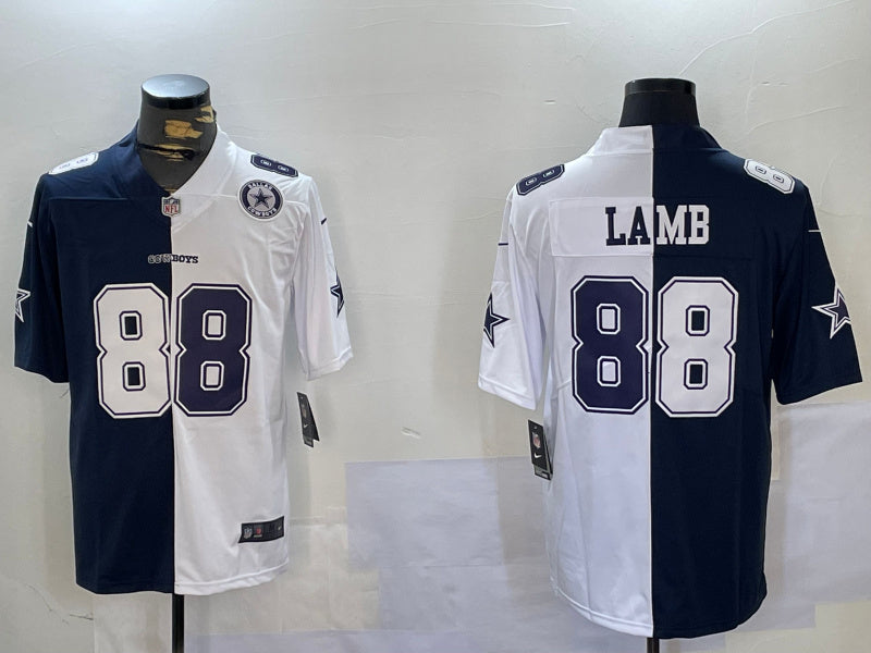 Custom Men’s Dallas Cowboys #88 CeeDee Lamb Navy And White Split Stitched Jerseys