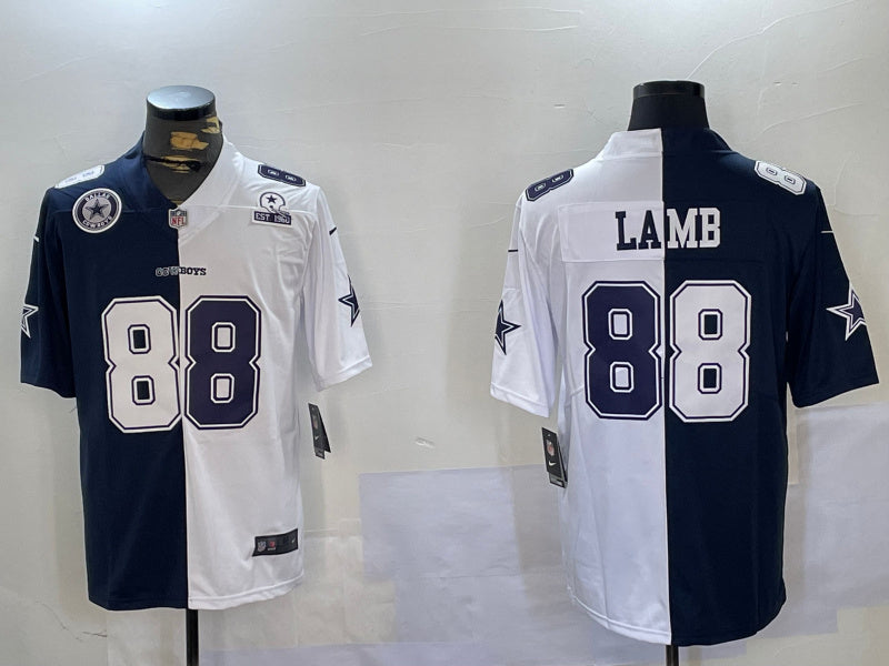 Custom Men’s Dallas Cowboys #88 CeeDee Lamb Navy And White Split Stitched Jerseys