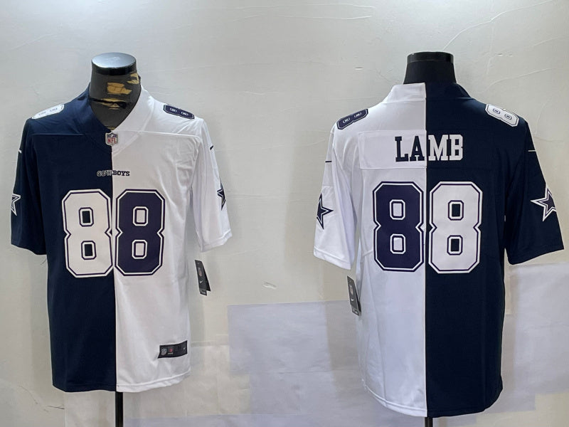Custom Men’s Dallas Cowboys #88 CeeDee Lamb Navy And White Split Stitched Jersey