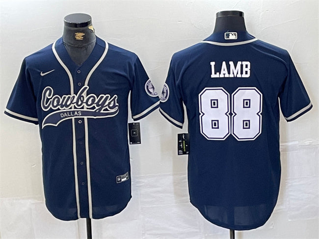 Custom Men’s Dallas Cowboys #88 CeeDee Lamb Navy Cool Base Stitched Baseball Jersey