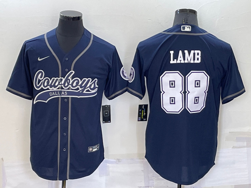 Custom Men’s Dallas Cowboys #88 CeeDee Lamb Navy Cool Base Stitched Baseball Jersey
