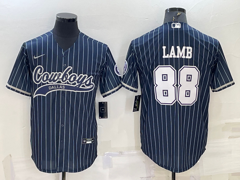 Custom Men’s Dallas Cowboys #88 CeeDee Lamb Navy With Patch Cool Base Stitched Baseball Jersey