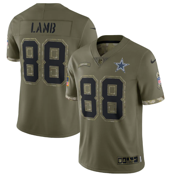 Custom Men’s Dallas Cowboys #88 CeeDee Lamb Olive 2022 Salute To Service Limited Stitched Jersey