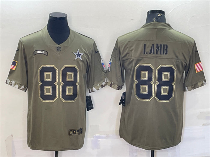 Custom Men’s Dallas Cowboys #88 CeeDee Lamb Olive 2022 Salute To Service Limited Stitched Jersey