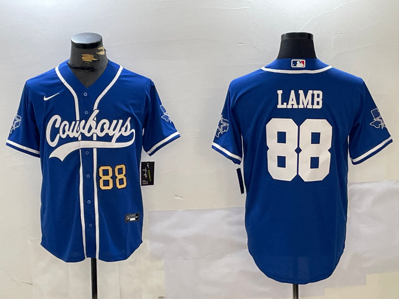 Custom Men’s Dallas Cowboys #88 CeeDee Lamb Royal With Patch Cool Base Stitched Baseball Jerseys
