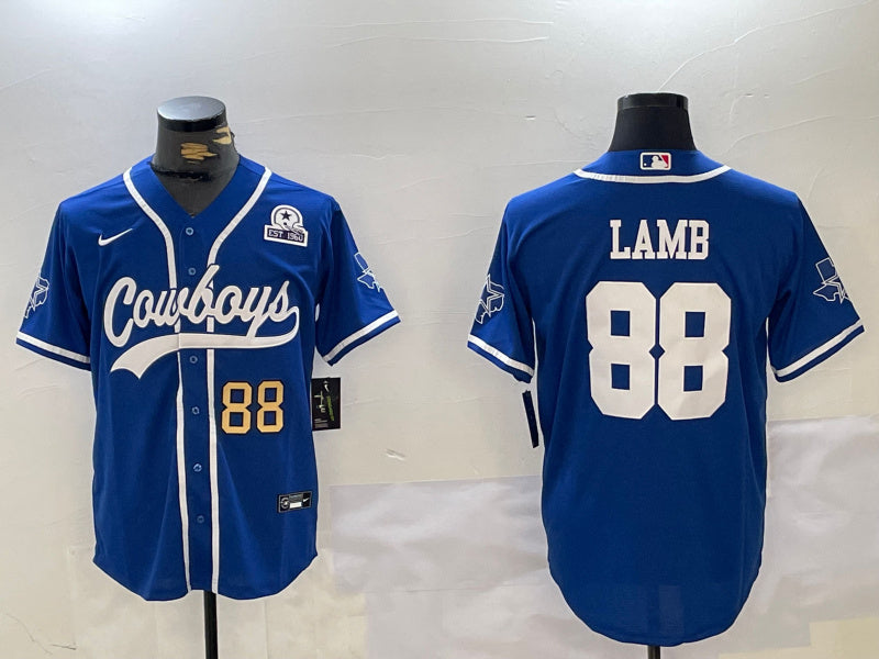 Custom Men’s Dallas Cowboys #88 CeeDee Lamb Royal With Patch Cool Base Stitched Baseball Jerseys
