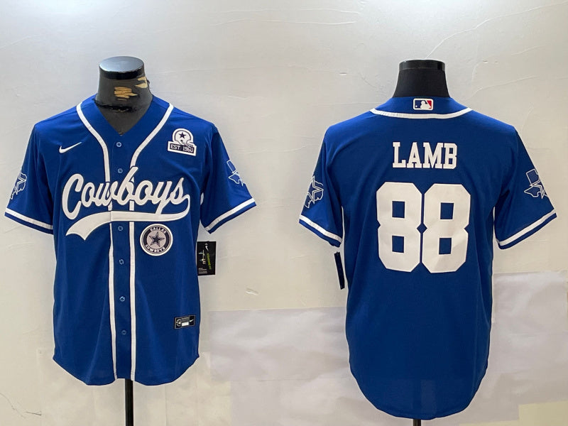 Custom Men’s Dallas Cowboys #88 CeeDee Lamb Royal With Patch Cool Base Stitched Baseball Jerseys