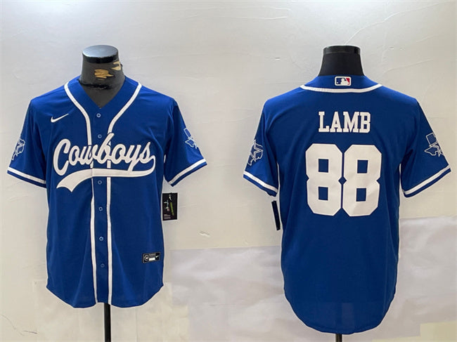 Custom Men’s Dallas Cowboys #88 CeeDee Lamb Royal With Patch Cool Base Stitched Baseball Jersey