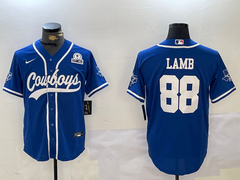 Custom Men’s Dallas Cowboys #88 CeeDee Lamb Royal With Patch Cool Base Stitched Baseball Jerseys
