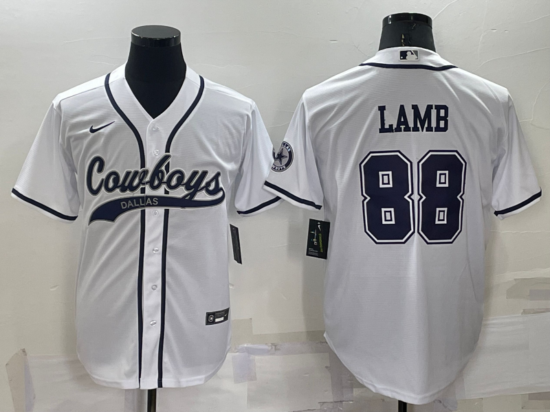 Custom Men’s Dallas Cowboys #88 CeeDee Lamb White Cool Base Stitched Baseball Jersey