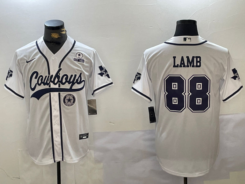 Custom Men’s Dallas Cowboys #88 CeeDee Lamb White With Patch Cool Base Stitched Baseball Jerseys